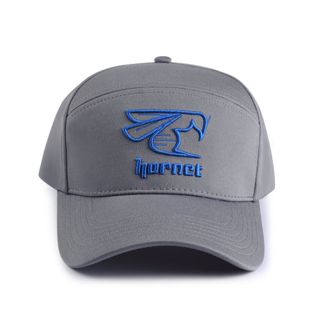 Hornet 5 Panel Cap in Grey with Blue Logo