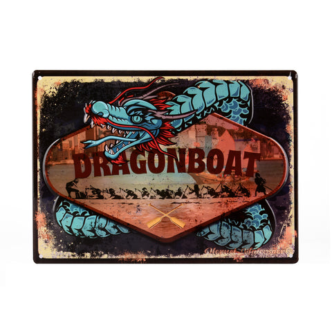 Dragon Boat Embossed Tin Sign with Blue Dragon