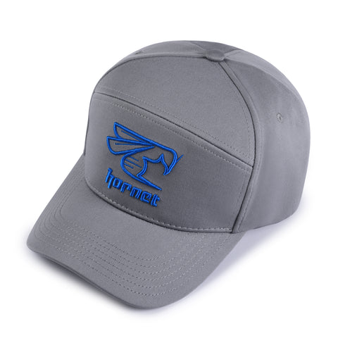 Hornet 5 Panel Cap in Grey with Blue Logo